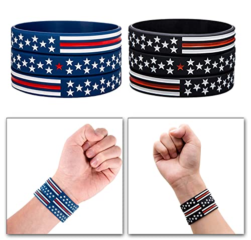 COYOUCO 10 Pack American Flag Bracelets -Thin Red Line Silicone Rubber Wristband Stretch Set for Americanism, Patriotic, Holiday, Army and Sport Fans, ndependence Day, Gifts for Teens Men Women 6