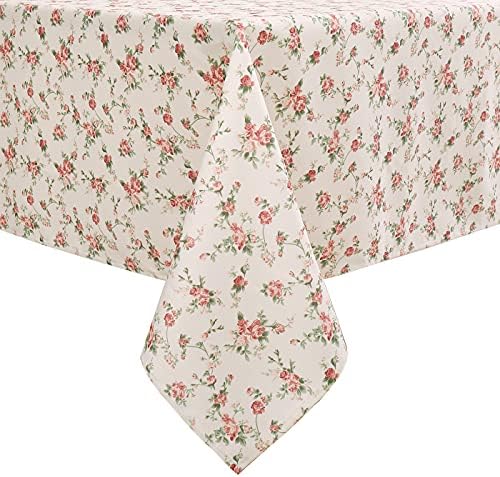 Flyspeed Rectangle Red Rose Floral Print Tablecloth Table Waterproof Cloth for Dinning Room 60 Inch by 84 Inch