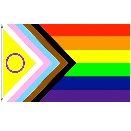 MOGADEE® Regenbogen Pride Flag, LGBTQ Flagge - 150 x 90 cm, Klimabeständig mit 2 Messingösen - Progress Pride Ⅱ