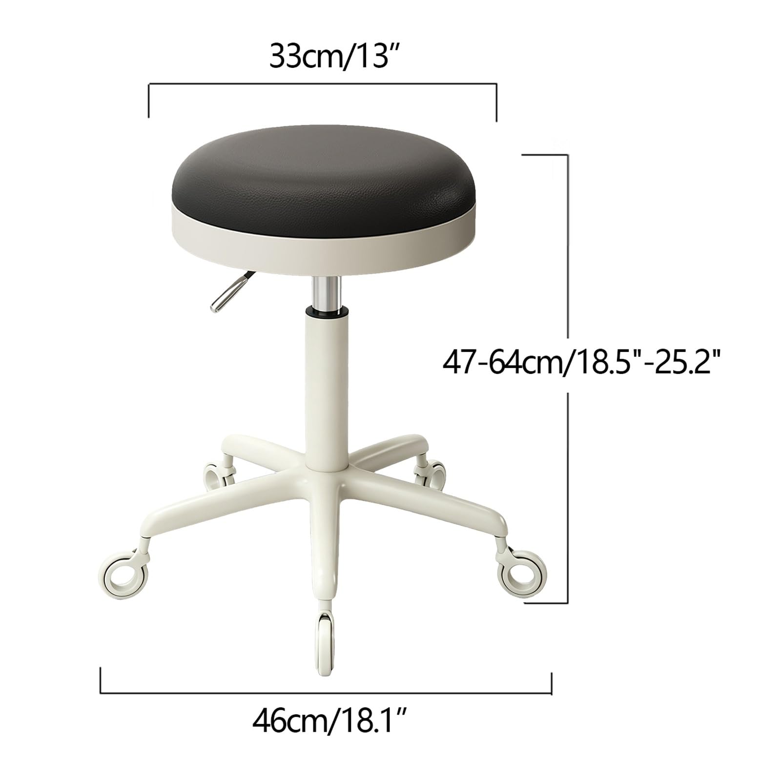 Taburete Giratorio Cocina con Ruedas Regulable en Altura 47-64cm Silla Alta | Taburete de Tocador Ergonomico Flexible Seating, Tapizado en Polipiel, Base Estable, para Peluquería Oficina Hogar(Silver)