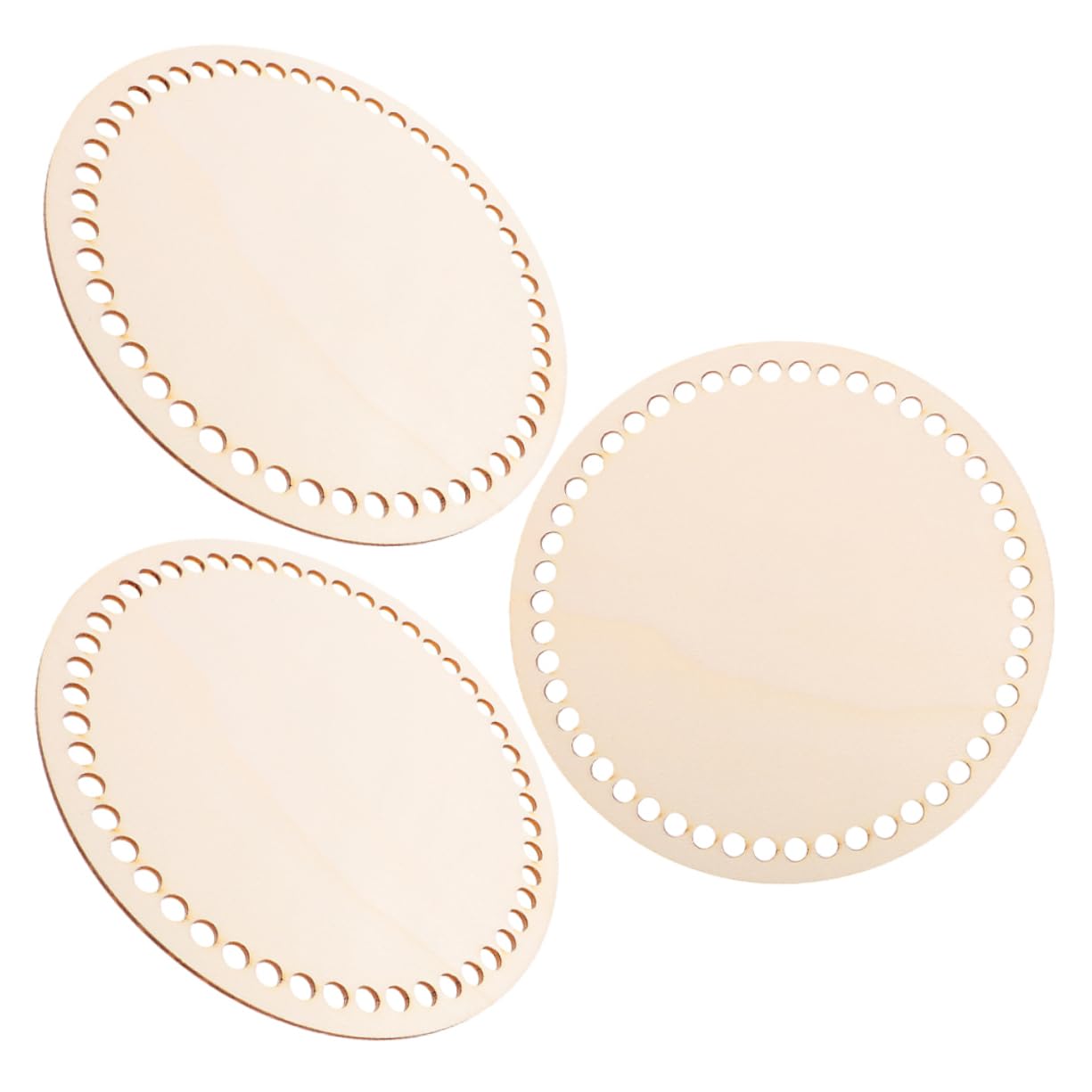 Gogogmee DIY Knitting Tool 3pcs Wooden Weaving Basket Bottoms Unfinished Round Base for Craft Projects Portable Crochet Bag Bottom Holes for Travel Office