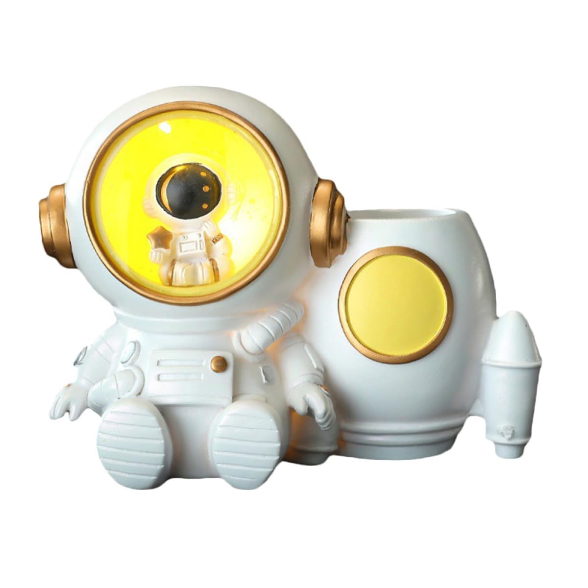 Zerodeko Portapenne Astronauta con Luce Porta Penne da Scrivania in Resina Bianco Grande Capacità per Studio e Ufficio