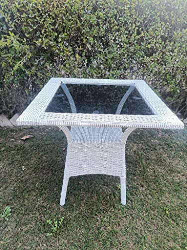 Image of Anaya Decor D-8 Chairs Table Set 4+1 Wicker Patio Furniture Sets 4 Chair and 1 Table with Cushions for Garden Balcony Bedroom Powder Coated Frame Uv Protected Wicker (Off White+Brown)
