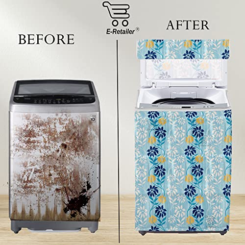 Image of Washing Machine Cover for Top Load 5kg to 7.5kg | Light Weight Dustproof Polyester Cover with Zip Enclosure | Floral Fully Automatic Washer Protector Indoor Outdoor Use- Size 23x23x35 inch