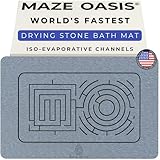 MAZE OASIS Stone Bath Mat [Engineered Airflow Maze] – Instantly Dry Diatomaceous Earth Bath Mats for Bathroom – Non Slip, Hygienic, Quick Drying Stone Shower Mat – Serenity Ash 23.6 x 15.3 in