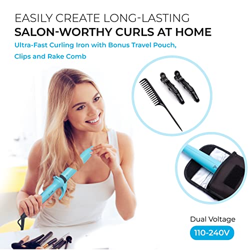 Dual Voltage Curling Iron For International Travel | One Inch Curling Iron For Fine Hair With Firm Easy-Clamp | Small Barrel Curling Iron For Curl-Resistant Hair By Skypro #TOP1