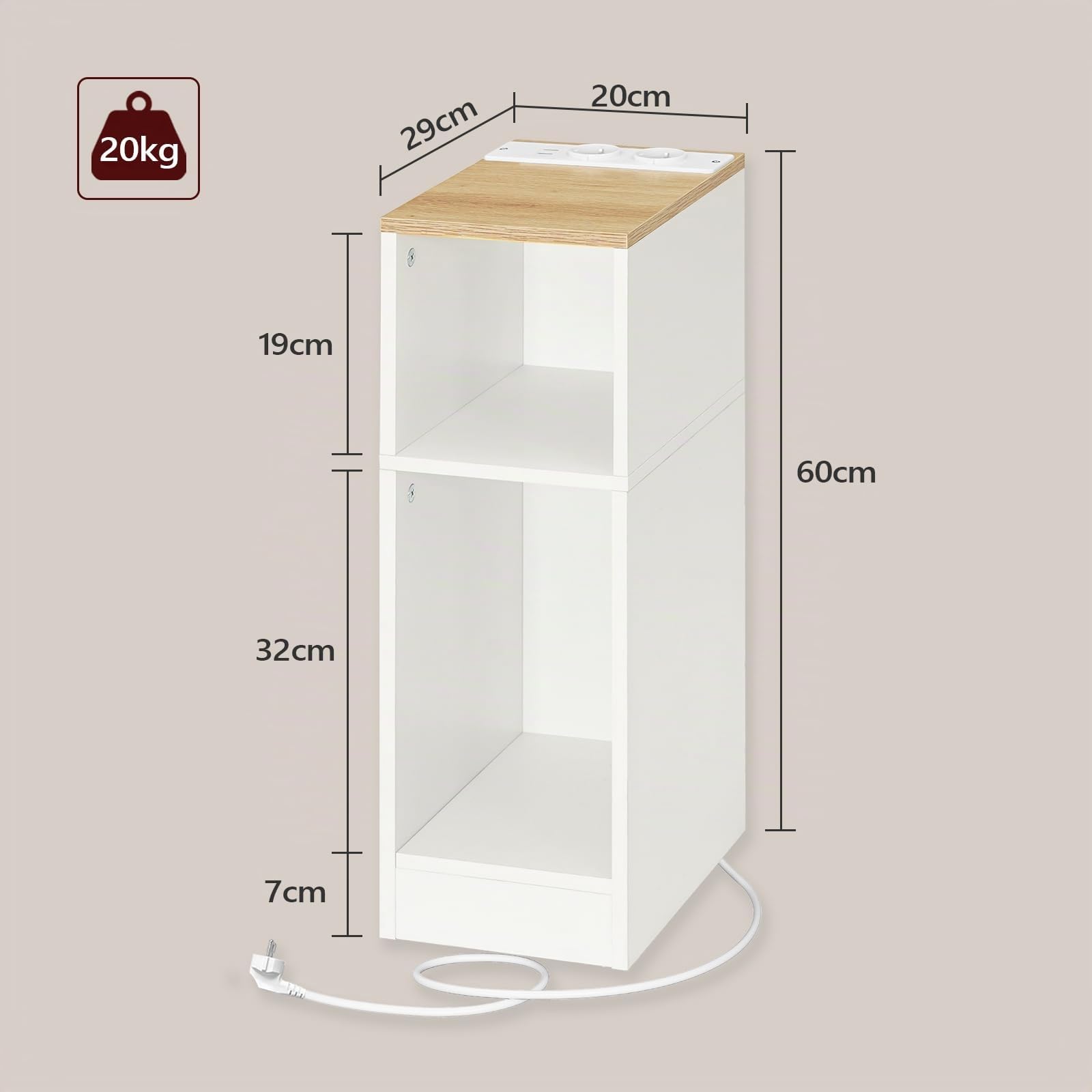 MAHANCRIS Tables d’Appoint avec Station de Charge, Lot de 2, Tables de Chevet avec Lampe LED à Détection, pour Petits Espaces, Salon, Chambre, Marron et Blanc AETNW25UE01S2N2