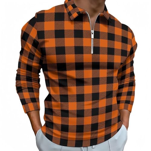 T-shirts de golf d'automne avec col zippé et motif citrouille pour Halloween