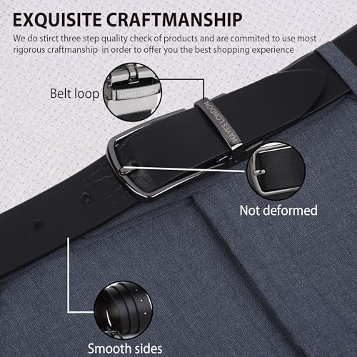 Image of HAYES LONDON Belts for Men Leather Original - Belt for Men Formal with Classic Design, Durable and Italian Reversible Men Belts for All Occasions