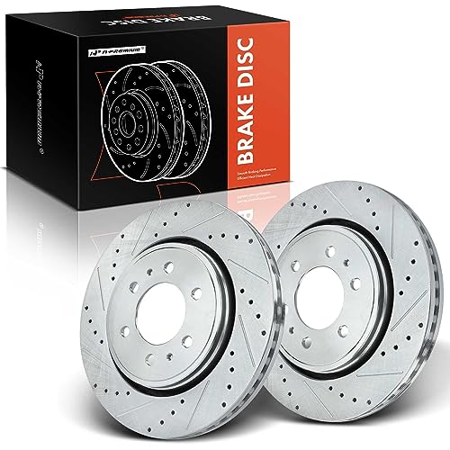 A-Premium 13.78 inch (350mm) Front Drilled and Slotted Disc Brake Rotors Compatible with Select Ford and Lincoln Models - For F-150 2010-2020, Expedition/Navigator 2007-2021, 2-PC Set