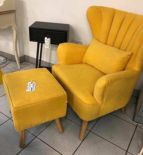 Image of Wing Chair for Living Room and Bedroom - High Back Cushioned Lounge Single Seater Sofa - Luxury Rest Arm Chair (Yellow)