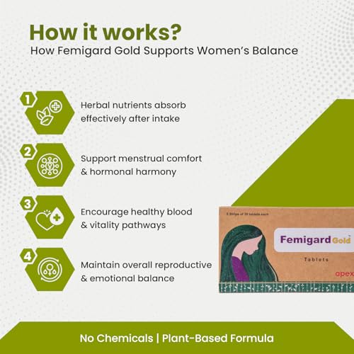 Image of Green Milk Femigard Gold Tablets | Ayurvedic Women's Wellness Supplement | Supports Menstrual Comfort, Hormonal Balance & Reproductive Health | Promotes Vitality & Cycle Harmony | Herbal Women Care Formula | 5x30 Tablets