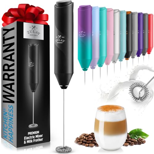 Image of Zulay Powerful Milk Frother Wand - Mini Milk Frother Handheld Stainless Steel - Battery Operated Drink Mixer for Coffee, Lattes, Cappuccino, Matcha - FrothMate Milk Frother Gift - Black