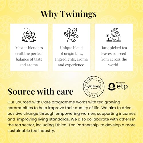 Image of Twinings Lemon Tea, 25 Teabags, Premium Black Tea With Lemon, English Classic Taste, Light Strength, Bright And Zesty Flavour, 50 grams, Pack of 1