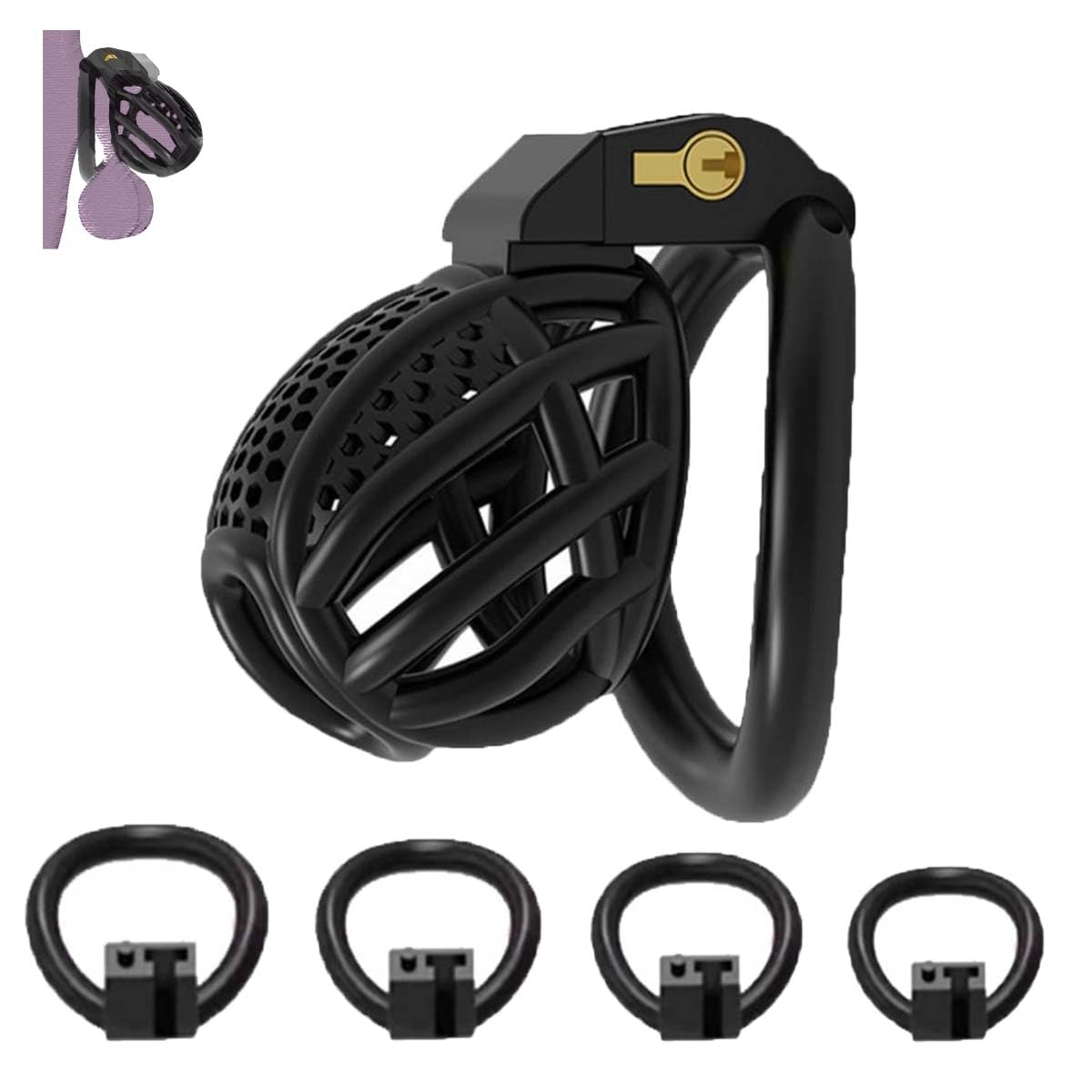 Black Lightweight Honeycomb Protective Cage For Male, Portable Special Cage For Fitness With 4 Sizes Rings -(M)