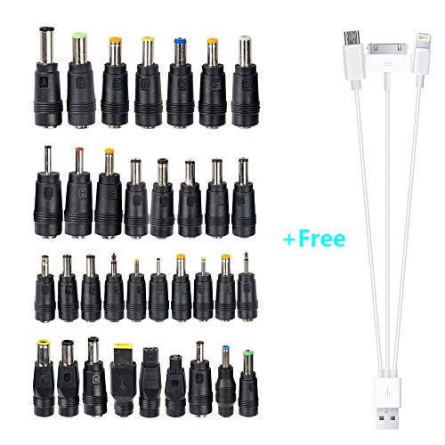 28 enchufes de corriente de 5,5 x 2,1mm a 28 adaptadores de enchufe para el ordenador portátil (28 enchufes + 1 cable)