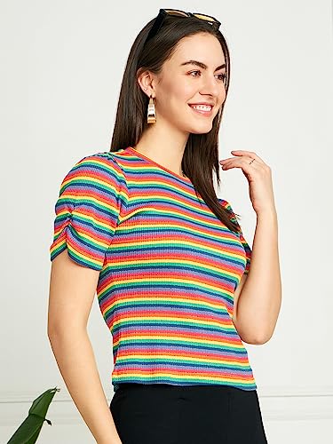 Image of Modeve Women Striped Half Sleeves Top for Summer