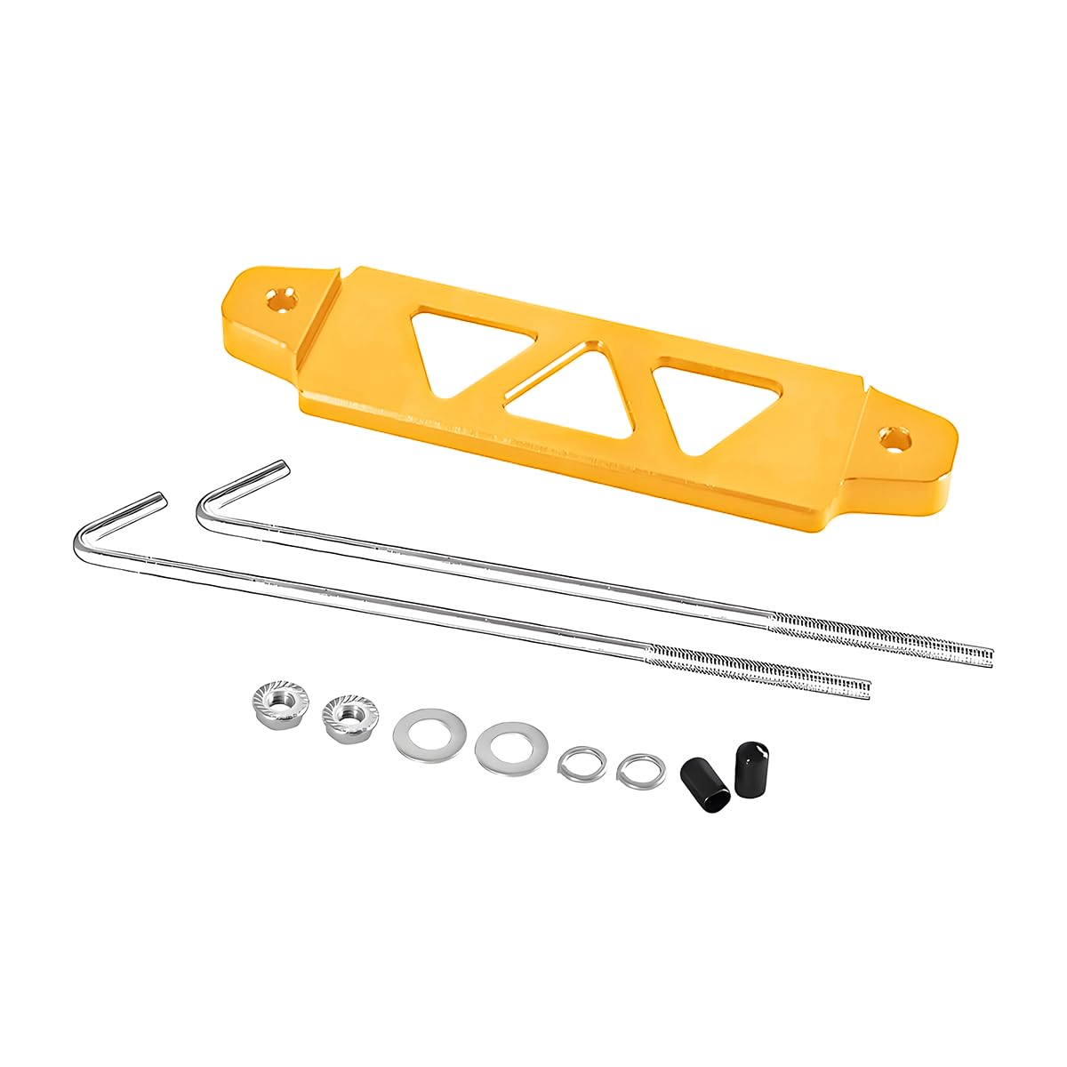 Car Battery Hold Down Bracket, Aluminum Alloy 3-Hole Battery Tie Down Holder with Stainless Steel J Bolt, Triangular Automotive Hold Lock Tray Accessories, Universal for SUV RV Sedan (Gold)