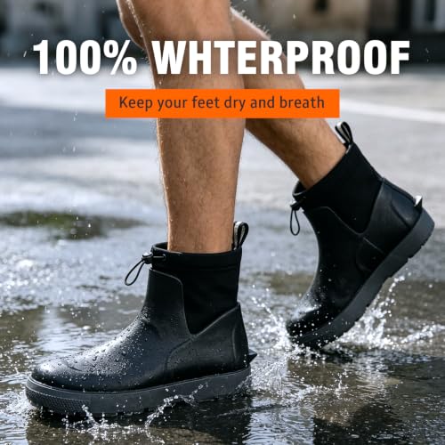 Image of Men's Deck Boots, Waterproof Ankle Rain Boots for Fishing & Boating | Anti-slip rubber work boots with pull-on ankle design for fishing, boating, farming, gardening and other wet outdoor jobs.