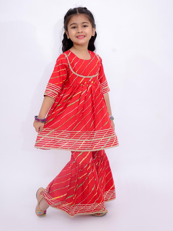 Image of LITTLE GINNIE Girls Kurta Sharara Set | Traditional Ethnic Wear for Kids