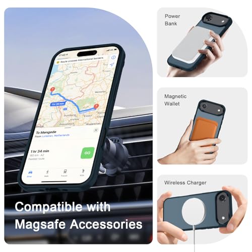 Image of YENAPOON for iPhone Air Case, Matte Magnetic Phone Cover [with 1 Screen Protector] [Support for MagSafe] [Shockproof Military Grade Protection] Translucent Frosted Back, Navy Blue