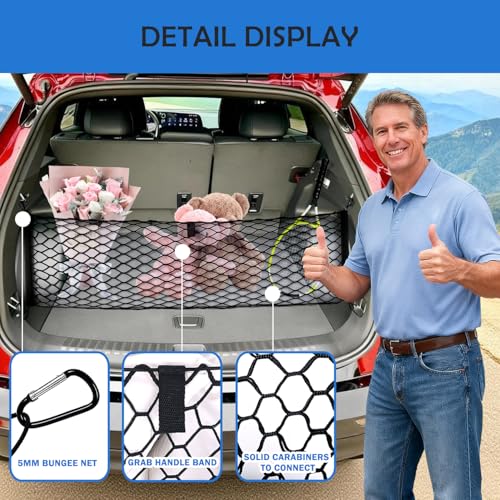 Image of Envelope Style Cargo Net for 2018-2025 2026 Chevy Traverse Accessories, Rear Trunk SUV Mesh Cargo Net, Upgraded 5mm Bungee & Double-Layer Nylon Storage Tailgate Netting Grocery&Tools Holder Organizer