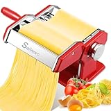 Sailnovo Maquina Para Hacer Pasta, 180 aleación de aluminio Maquina Pasta Fresca, con 9 Ajustes de espesor ajustables y 2 máquinas de corte, Maquina Pasta es muy adecuado para pasta(Rojo)
