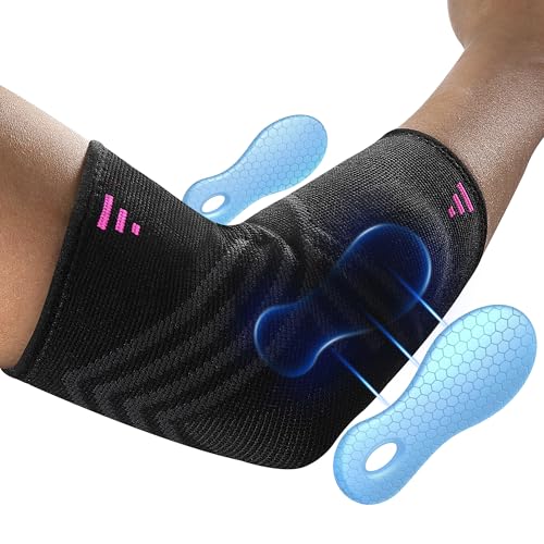 tennis elbow brace for men women with 2 contoured gel pads breathable knitted fabric non slip compression sleeve for golfer39s tennis elbow pain relief 1 pack size m