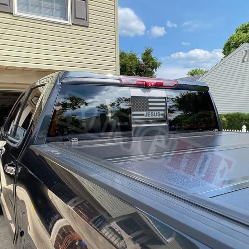 Image of Xinghe for 2019 2020 2021 2022 2023 2024 2025 Chevy Silverado GMC Sierra, Rear Middle Window American Flag Decals Stickers for Truck (Black Jesus, for 19-25 Sierra Silverado)