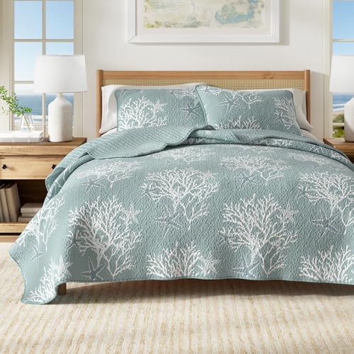 Image of Great Bay Home Coastal Quilt Set - 3-Piece King /California King Size Nautical Bedding Set - Lightweight, All-Season, Reversible Bedspread (Ether Blue)