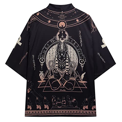 PRIJOUHE Mens Japanese Kimono Coat Suits Loose Open Front Seven Sleeve Kimono Cardigan Jacket with Shorts4