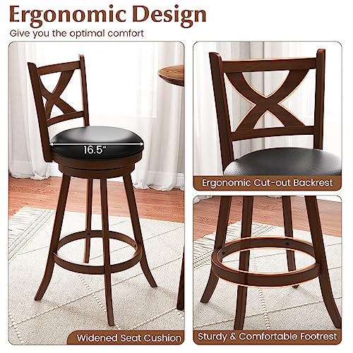 Conjunto de 2 butacos de bar clásicos COSTWAY, altura 30 pulgadas, respaldo abierto en forma de X, giratorios, para isla de cocina, pub, bistró, café o espresso miniatura 4