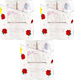 まとめ買い 四国特紙 トイレットペーパー フラワーフレグランス エルビラ バラの香り ダブル 30m×4ロール 花柄 ダブルロール 可愛いデザイン 香り付きトイレットペーパー 花の香り 柔らかい (4ロール×3パック)