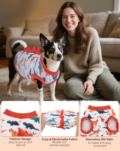 Image of CuteBone Dinosaur Costume Dog Shirt, Stretchy Velvet T-Shirt Clothes for Small Dogs, Soft & Breathable Pet Tee Outfit Cat Apparel for Daily Wear, Cozy Pullover Design Puppy Fashion COSBX02L