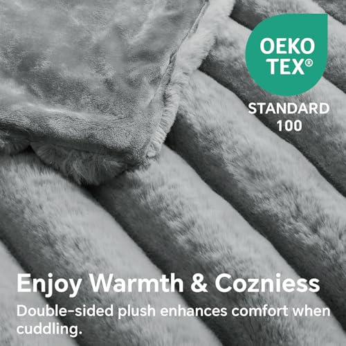 Image of BEDELITE Faux Fur Throw Blanket for Couch, 770GSM, 60 inch x 80 inch, Light Grey