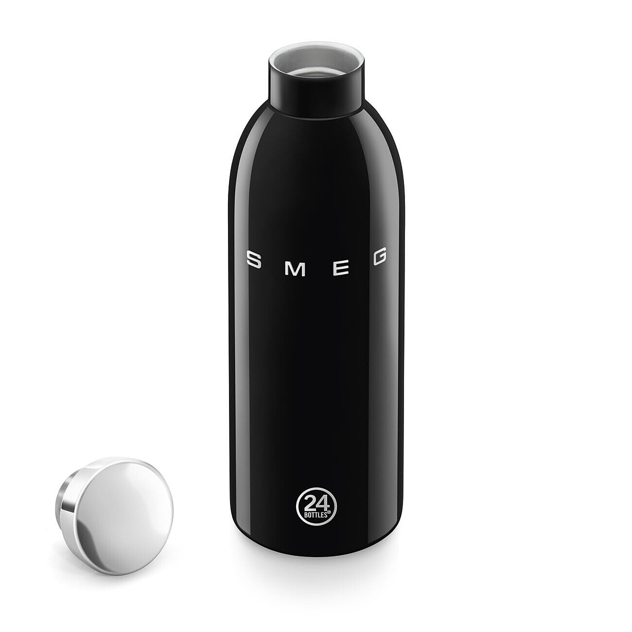Smeg x 24Bottles Clima Bottle, 500 ml Isolierte Edelstahl Trinkflasche WBF01BL, Doppelwandige Isolierung und Luftdichter Verschluss, 24h Kalt & 12h Heiß, Schwarz