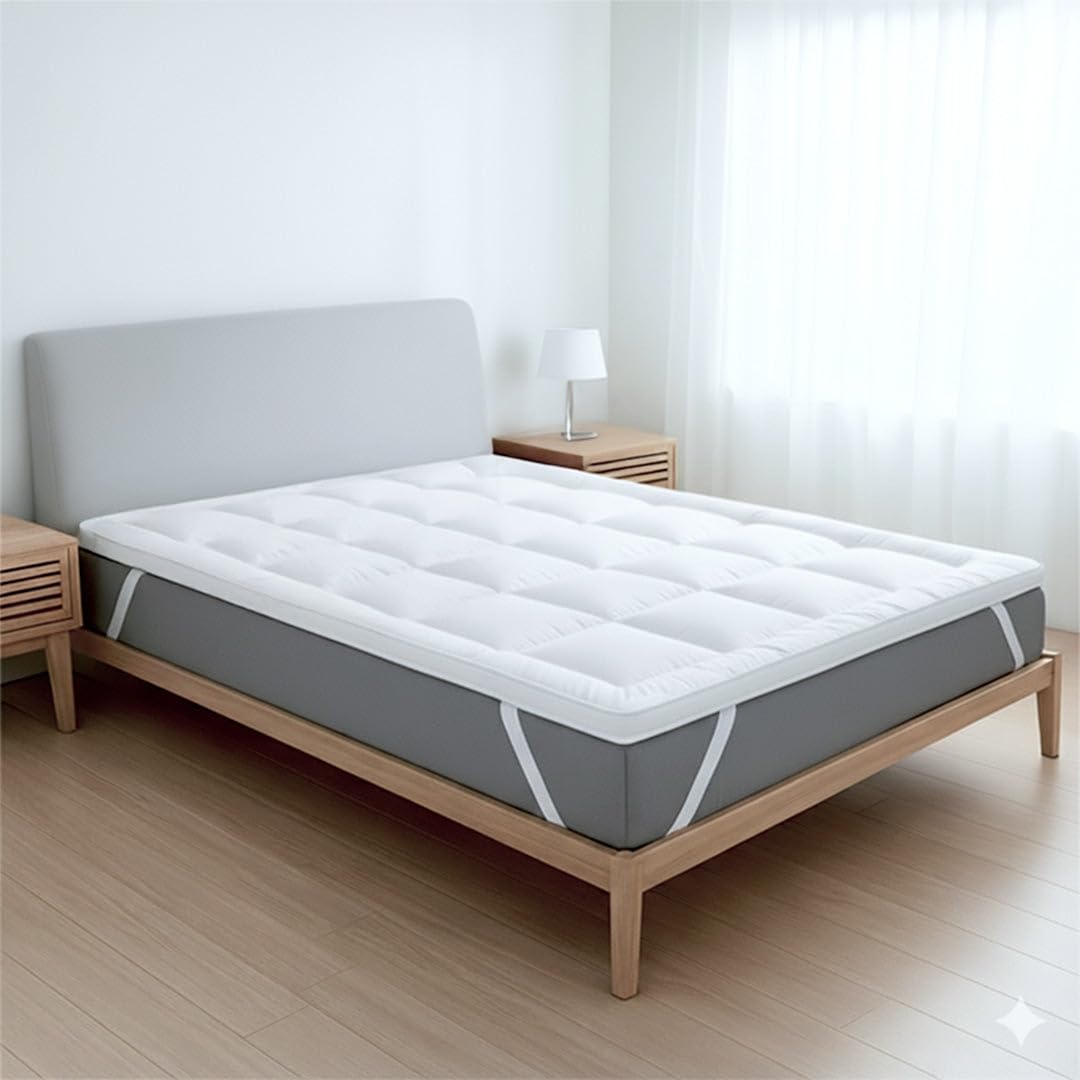 The White Stone Topper singolo 80x190 | Coprimaterasso Imbottito 800 gr/mq in Palline di Ovatta con Rivestimento in Microfibra Traspirante | Comfort e Volume Extra | Protezione Materasso