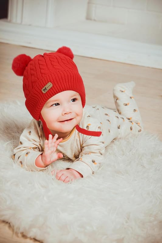 MIKONIKO Kids Winter Hat Scarf Set for Girls & Boys | Toddler Knit Beanie Cap & Neck Warmer | Warm Fleece Lined | Soft & Comfortable | 2–6 Years Red, 1 Count 4