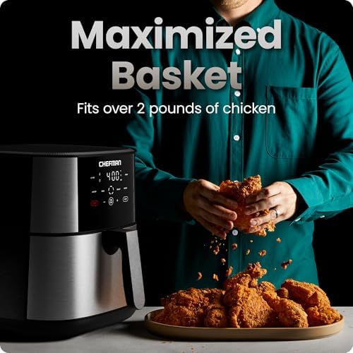Chefman Air Fryer 8 Qt | TurboFry® 4-in-1 with 450°F Hi-Fry Option for Crispier Results | Bake, Dehydrate, Frozen | XL Nonstick Dishwasher-Safe Basket | Stainless Steel 3