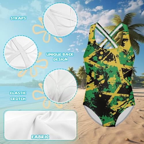 Image of WELLFLYHOM Girls Swimsuit 5-14 Cross Back Swimwear Full Coverage One Piece Bathing Suit Sleeveless Beachwear