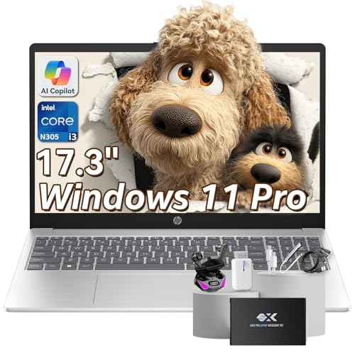HP 17.3″ HD Laptop for Student & Business, Intel Core i3‑N305 (8-Core), 32GB RAM, 1TB SSD, Wi‑Fi 6, Bluetooth 5.4, Windows 11 Pro, Copilot AI, Long Battery Life with G255 Pro Laptop Accessories Kit