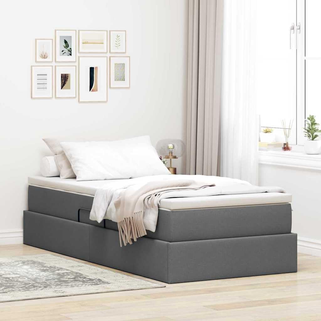 Storage Bed with Mattress Dark Grey Polyester Fabric Platform Frame, Slatted Foundation, Sturdy Heavy-Duty Metal Construction, Easy-Assembly, No-Box-Spring-Needed for Modern Bedroom Storage