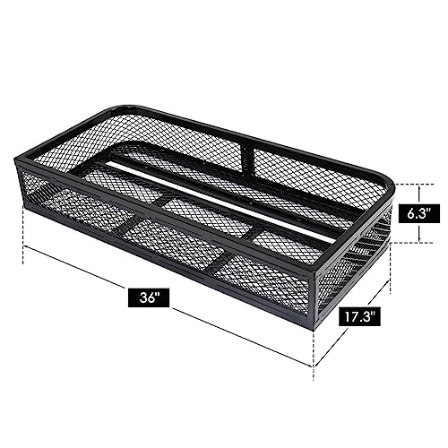 ORCISH Heavy Duty ATV Front Cargo Basket, 17" W x 36" L x 6" H Racks and Baskets with Steel Mesh Surface, Include Mounting Kit, ATV Storage Cargo Box Attachments for Luggage Carrier