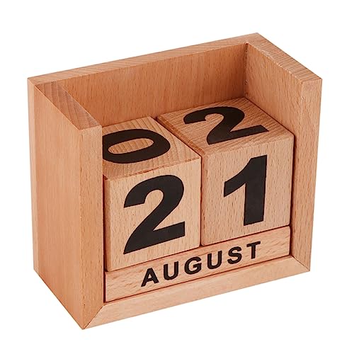 Image of STAR CRAFT Wooden Calendar Desk Calendar No End Date Natural Wood Perpetual Calendar