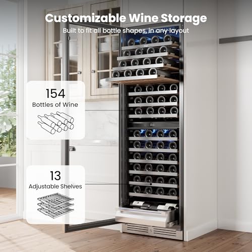 Image of Yeego 24 Inch Dual Zone Wine Fridge, 154 Bottle Wine Cooler, Left-Hinged