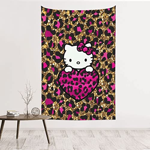 ハローキティ ヒョウ柄 タペストリー インテリア おしゃれ 壁掛け 多機能 装飾用品 模様替え ウォールアート 部屋 窓 アニメ 個性ギフト (60x40インチ)(150x100cm)