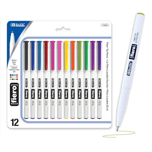 Pointe extra fine 0.4 mm stylos BAZIC Fiero 12 couleurs assorties haute précision