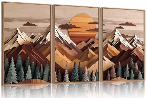 KAIRNE Mountain Framed Canvas Wall Art Set, Mountain Themed Wall