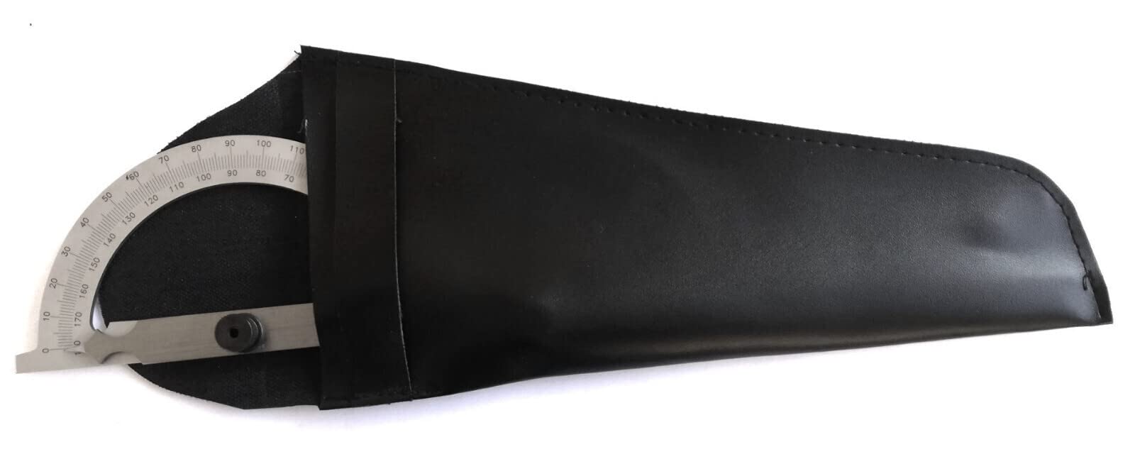 WRS - Medidor de grado, escala cromada mate, antirreflejos, con tornillo de fijación de metal, 0-180°, en estuche, tamaño: 200 x 300 mm