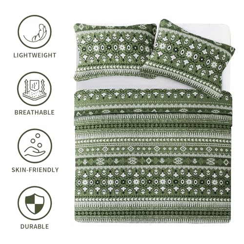 BEDIFANY Quilts King Size, Reversible Lightweight Bedspread with Boho Geometry Printed, Boho Bed Spread Coverlet Sets for Bed Decoration, All-Season King Quilt Bedding Set (98 * 106 in), 3 Pieces